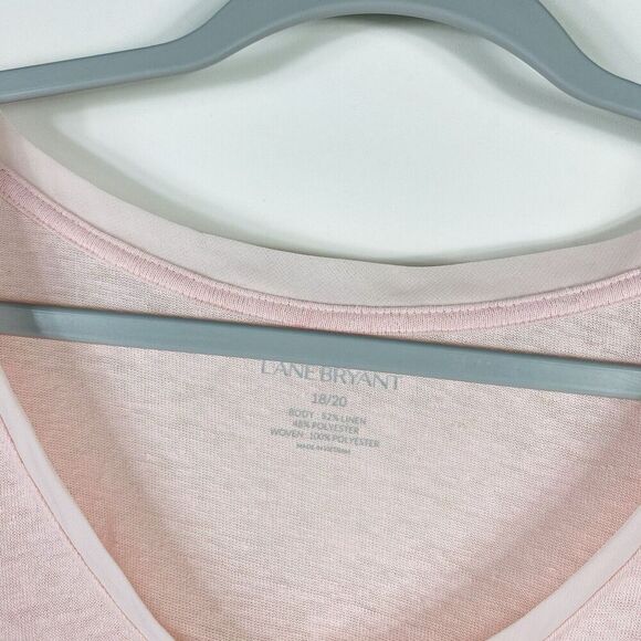 Lane Bryant Plus Size 18 20 Linen Blend Chiffon Trim V-Neck Top Pink - Picture 3 of 5